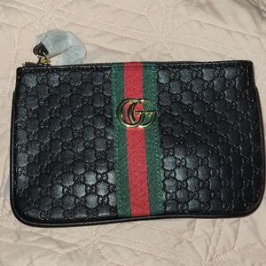 Black Pouch with Signature Red and Green Stripe